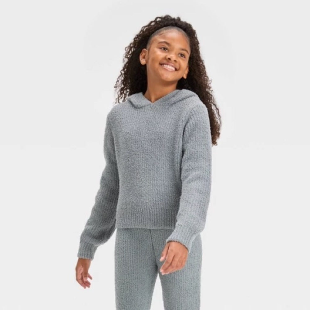 Cozy Gray Knit Hoodie - Sz L 10/12